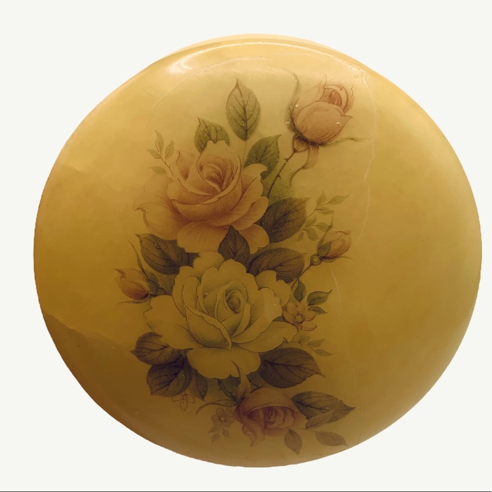 Vintage alabaster? Trinket Powder Box. Lidded. Roses.